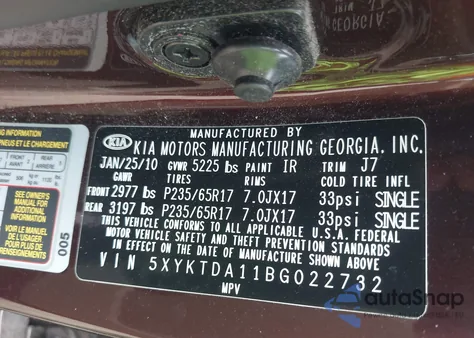 2011 Kia Sorento Lx z USA, uszkodzony, nr VIN 5XYKTDA11BG022732